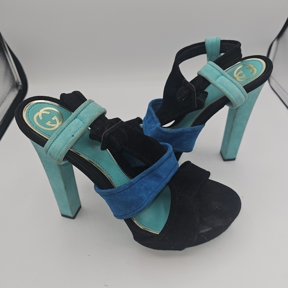 Gucci Women's Tri color suede Slingback Sandals Platform Size 39.5 - Picture 3 of 13